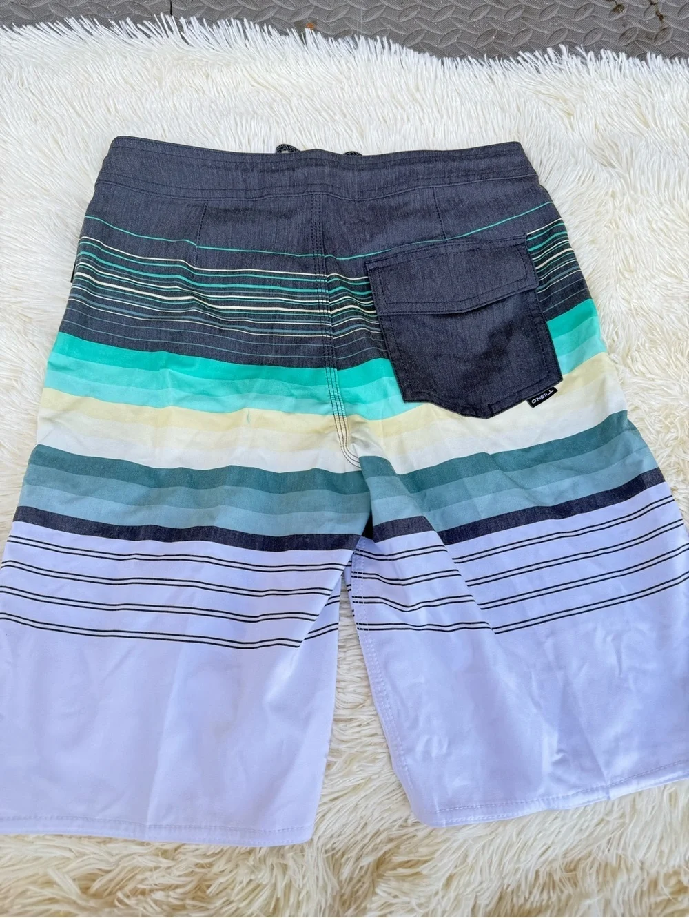 O'Neill Boy’s Gradient Stripe Swim Trunks - Teal/White